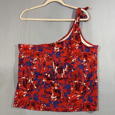 MoDli Crop Swim Top Layla One Shoulder Size 2X Plus 18/20 Red/Blue NWT