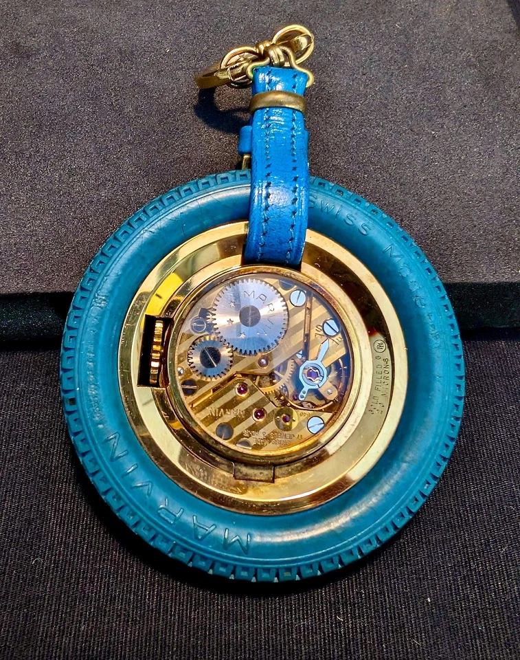 罕见复古 Marvin 橡胶轮胎手表钥匙圈瑞士制造 17 珠宝 3 Adjs 手册 — 第 3/4 张图片