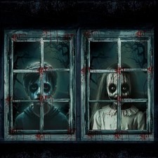 2PCS Bloody Ghost Window Curtain Halloween Decor Spooky Haunted House Backdrop