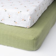 100 Organic Cotton Muslin Standard Fitted Crib Sheet for Boys, Girls Toddl...