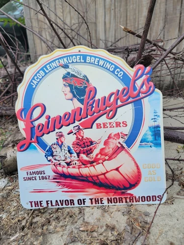 Leinenkugels Beer Fishing Northwoods Metal Sign 14.5 x16 Vintage Style See Photo