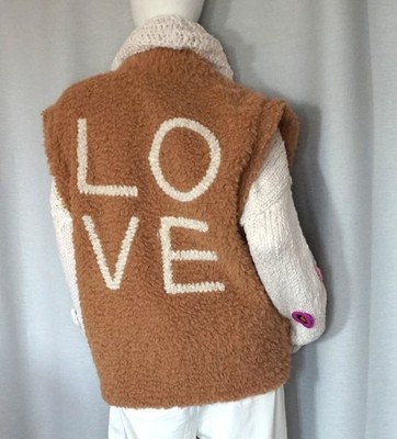Hippie Teddyfell Weste Love Plüsch Faux Fur Lammfell Camel Beige 36,38,40,42 Neu