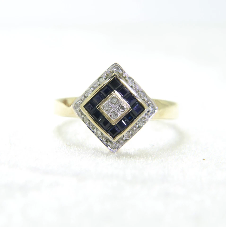 9ct Yellow Gold Natural Sapphire & Diamond Cluster Ring – Hallmarked 6.75 / UK N - Image 2 of 4