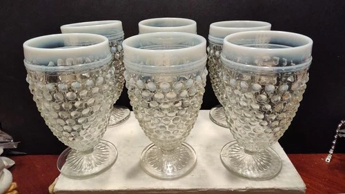 Vintage Set of 6 Anchor Hocking Moonstone Water Goblets