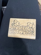Happy Birthday Saying Balloons Rubber Stamp Wood Mounted