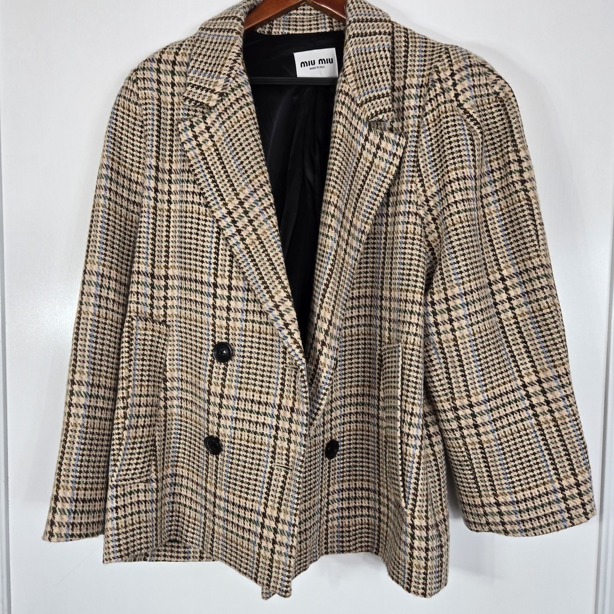 Miu Miu Oversized Double-breasted Check Wool-tweed Jacket Cocoa