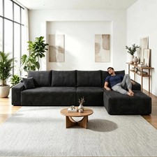 135" Boneless Couch Cloud Sectional L Shaped Sofa Right Chaise for Living Room