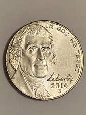 2014-D Thomas Jefferson Nickel 5 Cent Coin.
