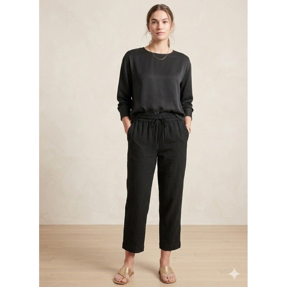 Athleta Retreat High Rise Wide Leg Linen Pants Women's L/P Black Casual Vacation