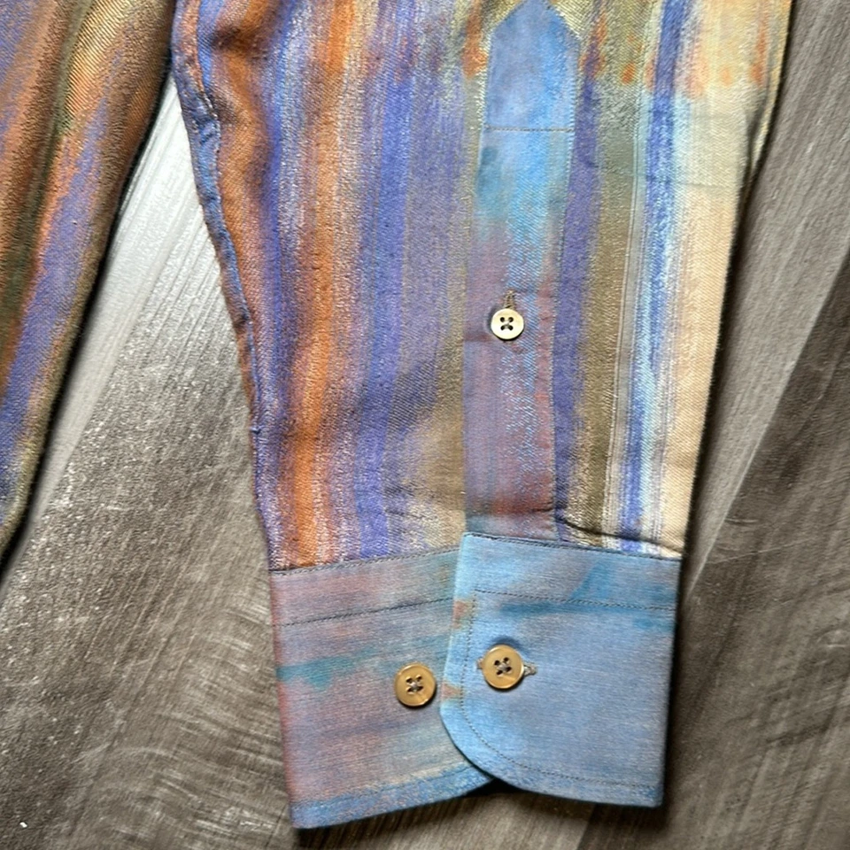 Norm Thompson Acuarela Rayas Manga Larga Abotonada - Grande Foto 4 de 4