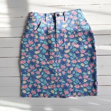 floral mini skirt 80s vintage short blue jean skirt