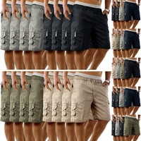 4 Pack Mens Combat Shorts Cargo Style Elasticated Waist Multipack Holiday Casual