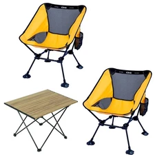 iClimb 1 Folding Table and 2 Anti-Sinking Large Feet Chair Bundle, Ultralight...