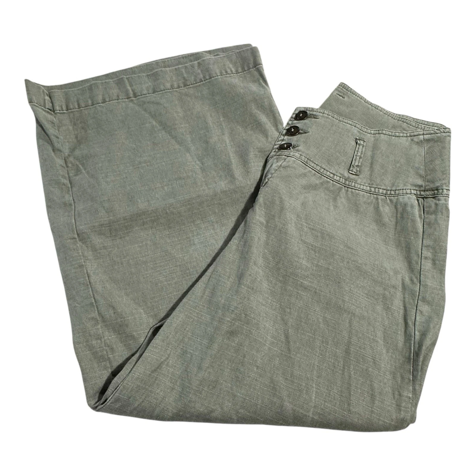 Sundance Wide Leg Crop Pants Women’s 4 Green Mid Rise Capri