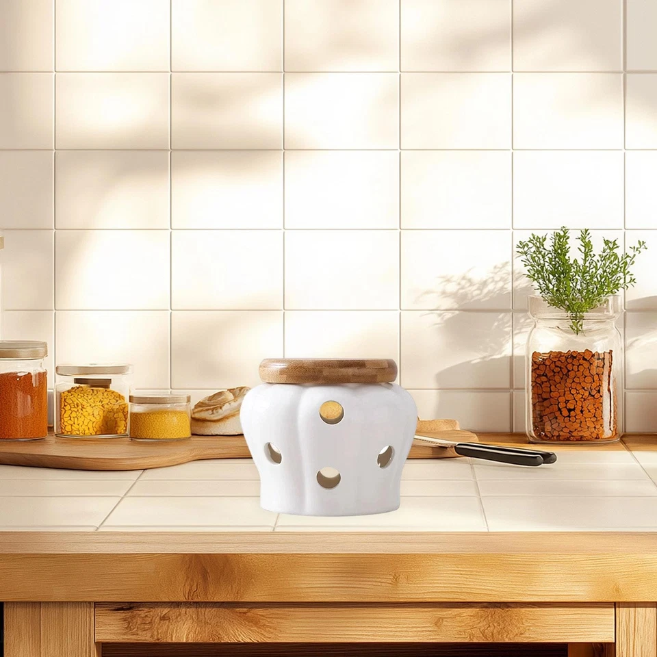 Bote de porcelana con forma de calabaza guardián de ajo para hogar restaurante apartamento Foto 3 de 4