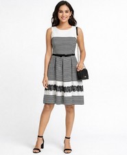 JULIAN TAYLOR Size 12 Fit & Flare Stripe Lace Sleeveless Black White Dress