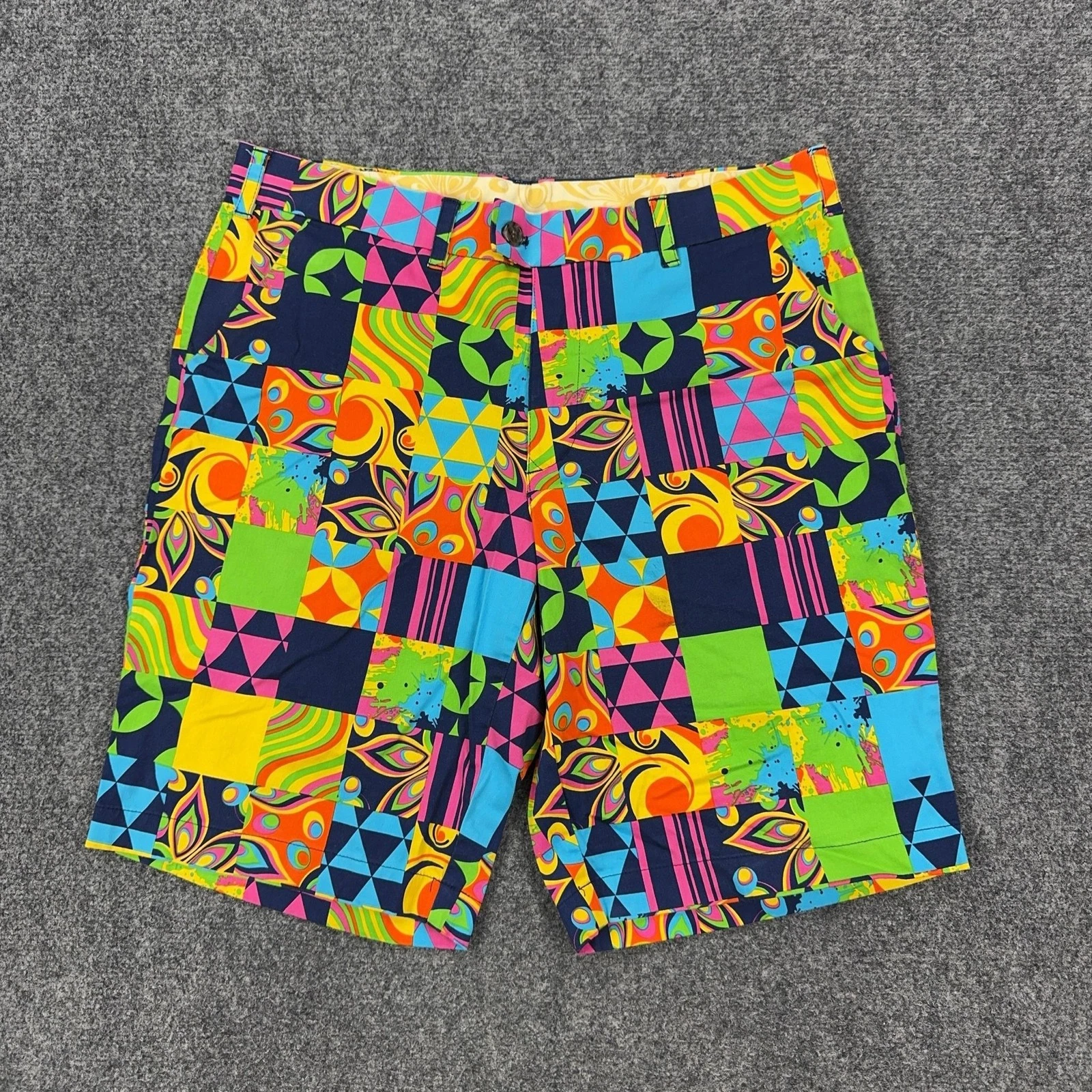 Loudmouth Shorts Mens 36 Multicolor Geometric Stretch Chino 11 Inseam Golf