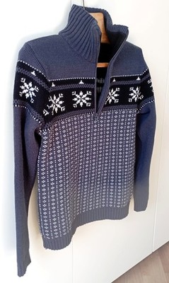 CMP Camp Mens Womens M Norwegian Jumper 1/4 Zip Grey Black Pattern Sweater VGC