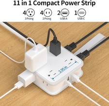 Flat Plug Power Strip 8 Widely Outlets 3 USB Ports With 5ft Extension Cord White