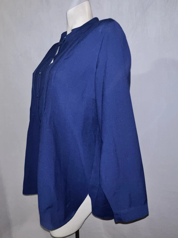 Top Travel Smith Talla Grande 1X Azul Cuello Botón Manga Larga Estilo Mandarín Túnica Foto 4 de 4