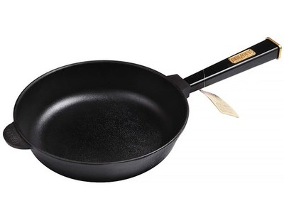 Gusseisen Bratpfanne Ø 26 H-6,6 cm mit Holzgriff Induktion EXTRA HOCH