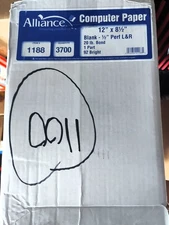 Alliance Continuous Computer Paper, 12x8-1/2" Blank L&R Perf 1-Pt 20lb 3700/Ctn