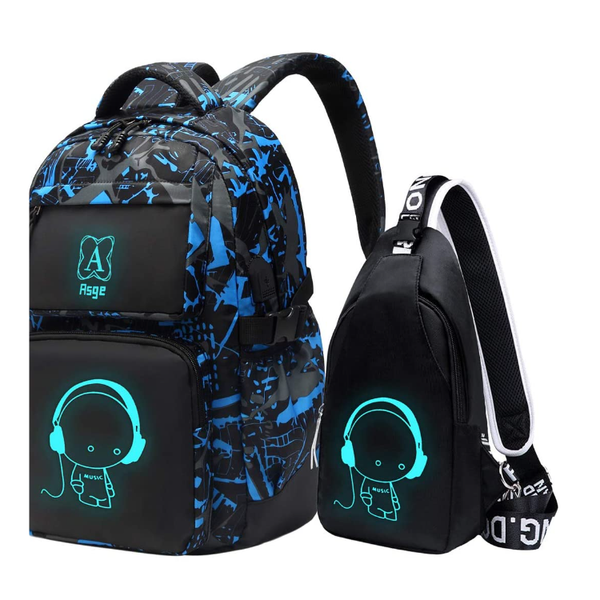 Rucksack Asge Schulrucksack Jungen MäDchen 15 Zoll Blau Wasserabweisend Set-image