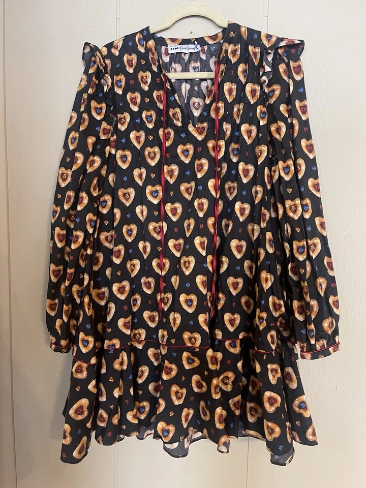 Vestido Rachel Antonoff Laura Algodón Novedad Volantes Corazón Galletas M Sin Cinturón Foto 4 de 4