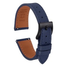 Leather Watch Band 18mm Quick Release Black Buckle Watch Strap, Deep Blue