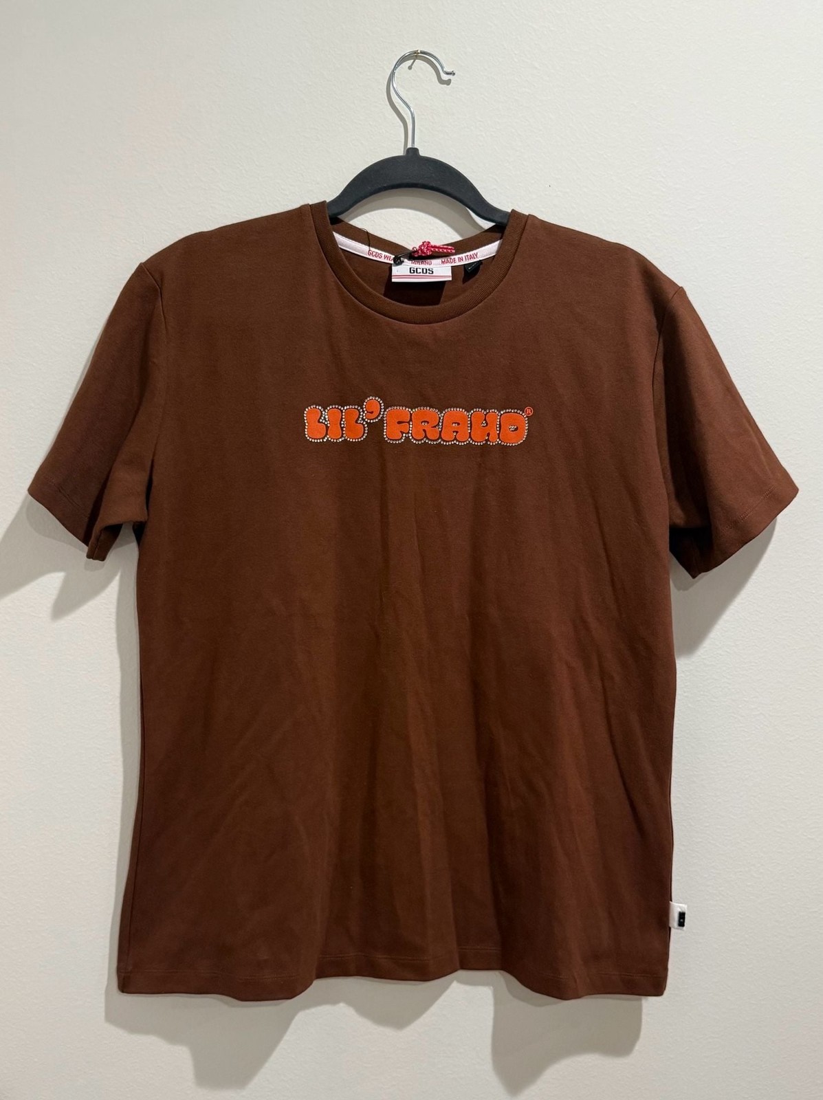 GCDS Lil' Fraud Rhinestone Logo Brown T-Shirt Size M