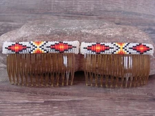 Navajo Indian Hand Beaded Hair Comb Set by Raven Cleveland