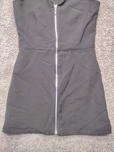 Women's Vintage Anxiety Black 90s Full Front Zipper Sleeveless Dress Go Go Small - Picture 3 of 8