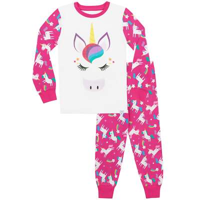 Regenbogen Glitzer Einhorn Pyjama 5 6 7 8 9 10 11 12 Jahre Schlafanzug Nachtwäsche rosa