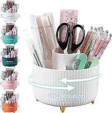 Pencil Holder For Desk,5 Slots 360 Degree Rotating Desk Organizers And B-White