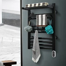 10 Layer Heated Towel Rack Towel Warmer with Timer Wall Mounted W/ Shelf
