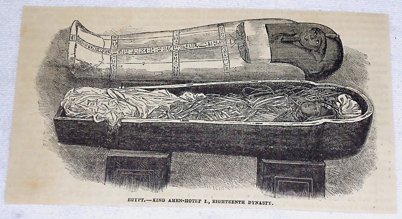 1882 magazine engraving ~ MUMMY OF KING AMEN-HOTEP I, Egypt