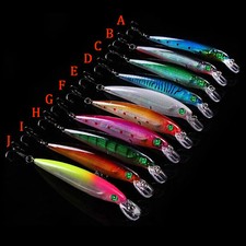 Plastic Coloring Minnow Popper Floating Fishing Lures Bass Rattles Top Water US