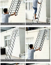 Attic Extension Ladder 12.5ft Narrow Wall Mounted Folding Loft Stairs 12 Steps