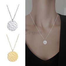 925 Sterling Silver Circle Hammered Disc Pendant Cable Chain Choker Necklace 1Pc