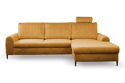 Ecksofa mit Schlaffunktion und Bettkasten Milo Glamour Goldene Füße Velours 13