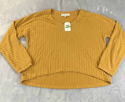 Hippie Rose Junior's Cozy V Neck Ribbed Top Gold Size Large