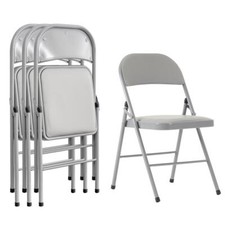 Pack of 4 Metal Frame Folding Chair High Back Padded Seat Heavy Duty Gray
