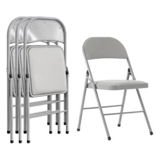 Pack of 4 Metal Frame Folding Chair High Back Padded Seat Heavy Duty Gray
