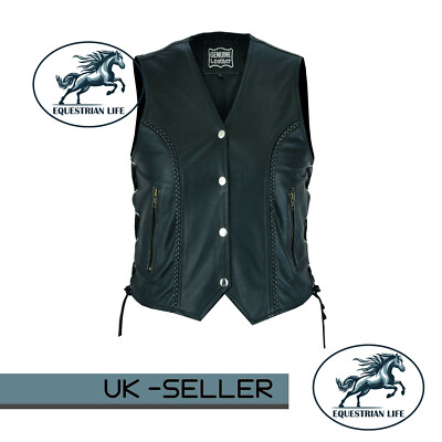 Klassische Damenweste Motorrad Biker echtes Rindsleder Weste UK