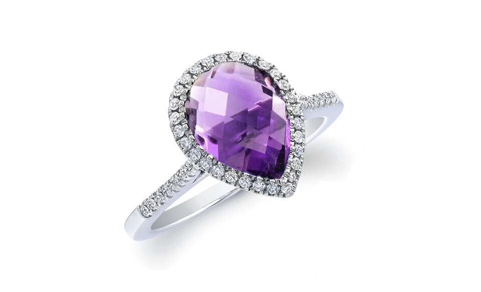 Anel de prata esterlina corte pera pedra preciosa ametista criado em laboratório 4,00 CTTW tamanho 6-9 - Imagem 2 de 4