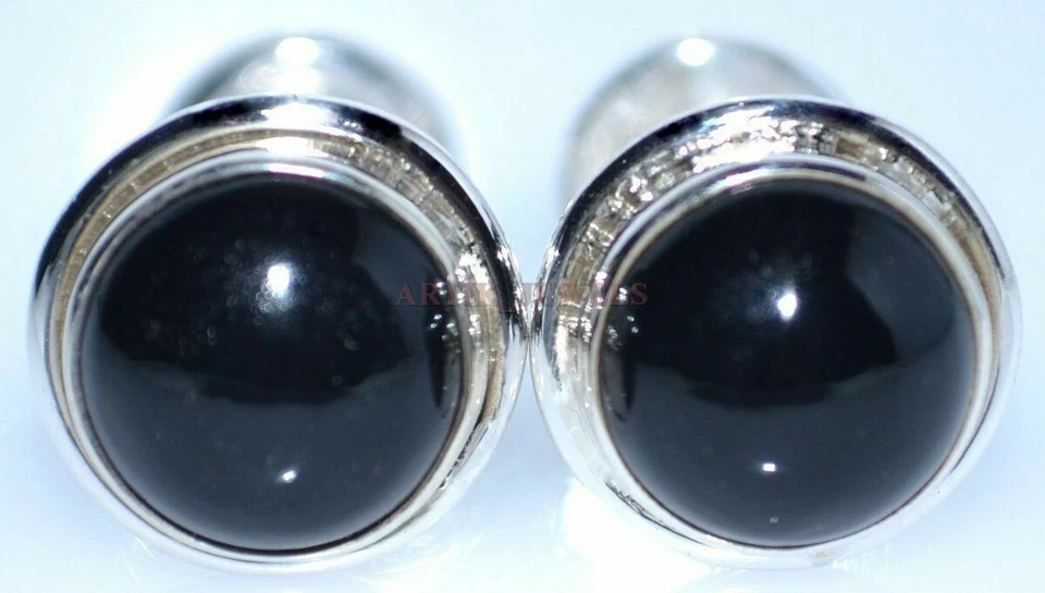 Gemelo De Ónix Negro Natural Con Plata Esterlina 925 #2378 - Imagen 2 de 3