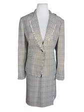 John Meyer Tweed Skirt 10 Suit 12 Brown White Wrap Metallic houndstooth 2PC