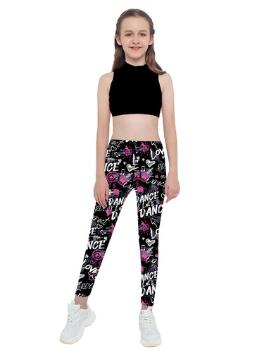 Kids Girls Gym Yoga Sport Suit Sleeveless Keyhole Back Closure Crop Top+ Pants - Picture 45 of 52