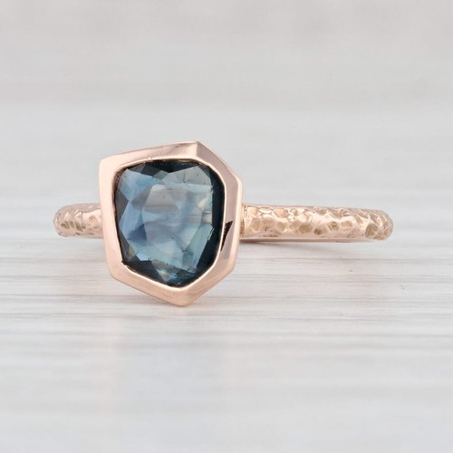 Nuevo Zafiro Anillo Solitario 14k Oro Rosa Talla 6.75 Nugget Texturizado Banda