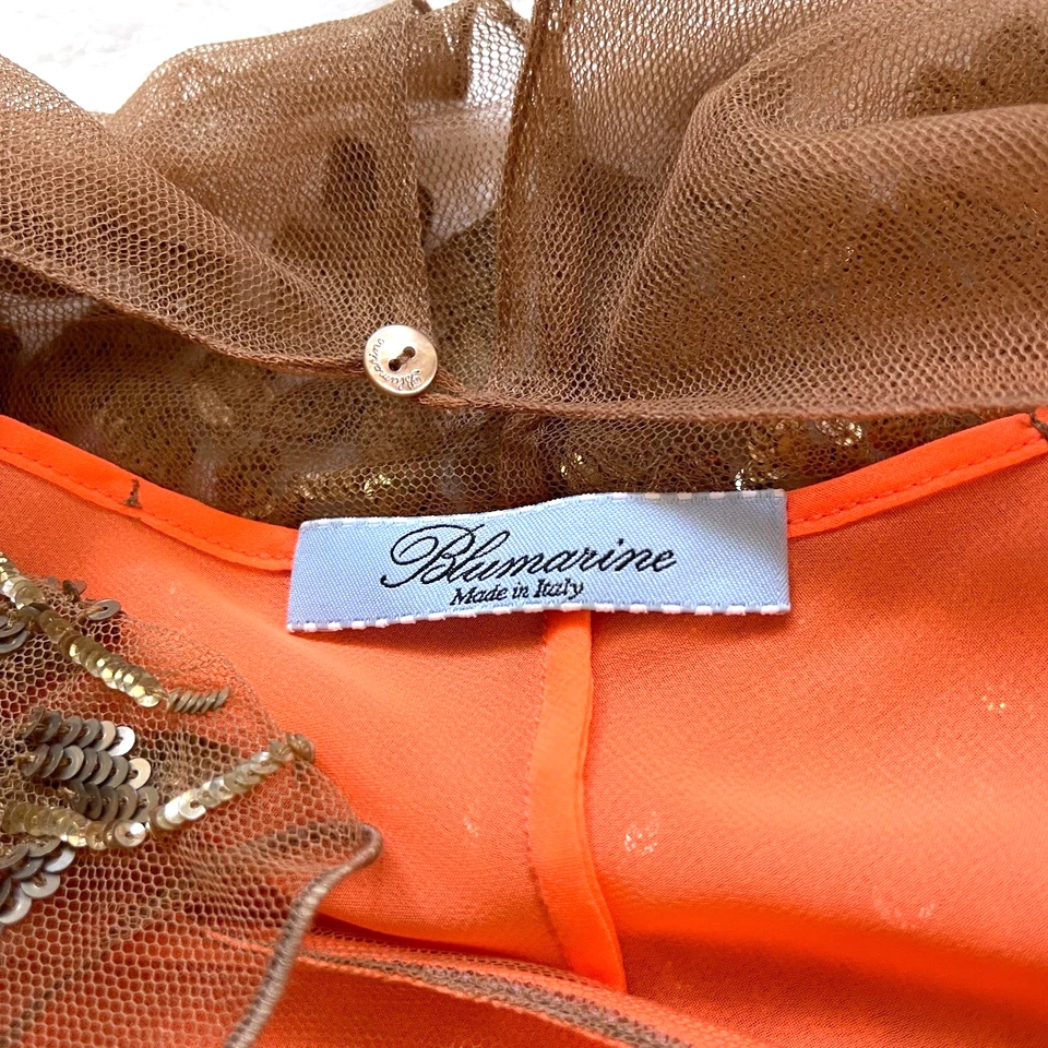 Autêntico Vestido/Vestido de Coquetel BLUMARINE Lantejoulas Frisadas Manga Curta Enfeitado - Imagem 3 de 4